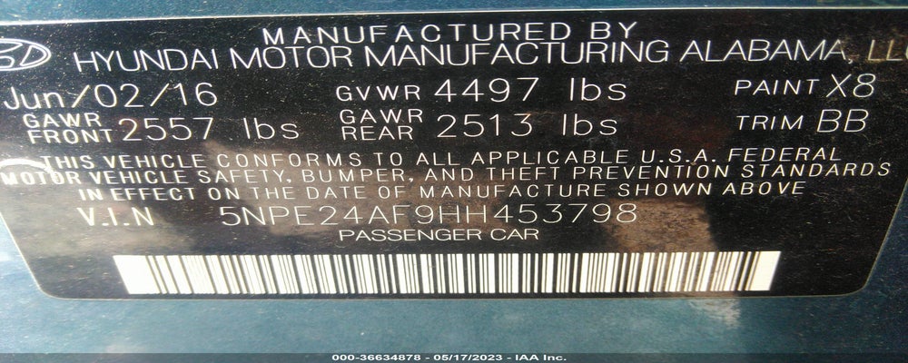 5NPE24AF9HH453798 2017 HYUNDAI SONATA photo no. 9