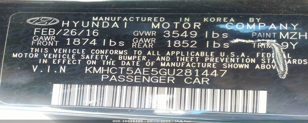 KMHCT5AE5GU281447 2016 HYUNDAI ACCENT photo no. 9