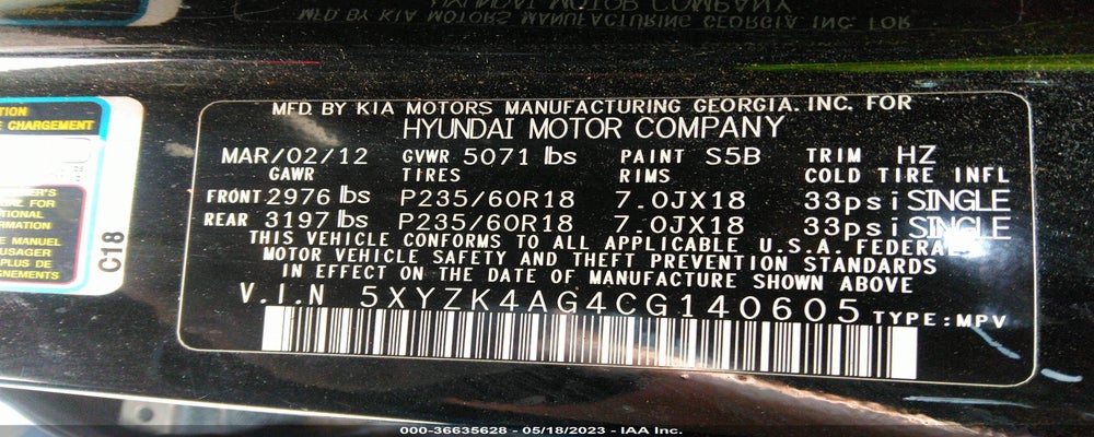 5XYZK4AG4CG140605 2012 HYUNDAI SANTA FE photo no. 9