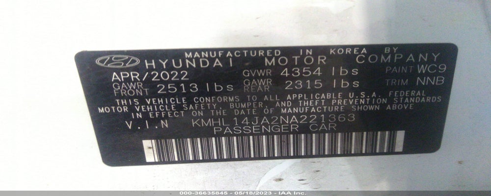 KMHL14JA2NA221363 2022 HYUNDAI SONATA photo no. 9