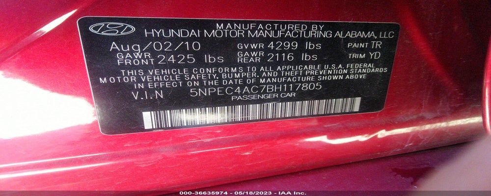5NPEC4AC7BH117805 2011 HYUNDAI SONATA photo no. 9