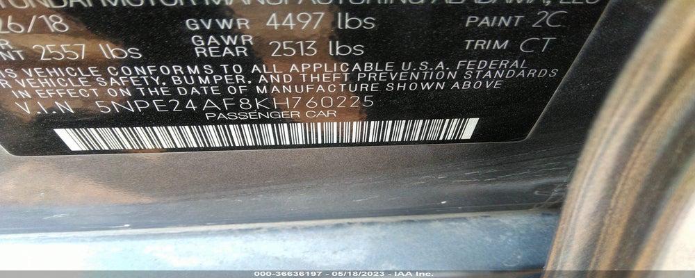 5NPE24AF8KH760225 2019 HYUNDAI SONATA photo no. 9