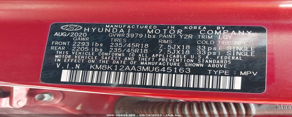 KM8K12AA3MU645163 2021 HYUNDAI KONA photo no. 9