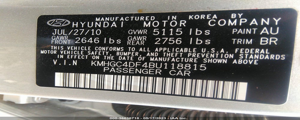 KMHGC4DF4BU118815 2011 HYUNDAI GENESIS photo no. 9