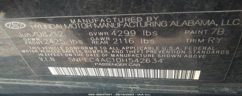 5NPEC4AC1DH542634 2013 HYUNDAI SONATA photo no. 9