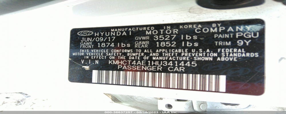 KMHCT4AE1HU341445 2017 HYUNDAI ACCENT photo no. 9