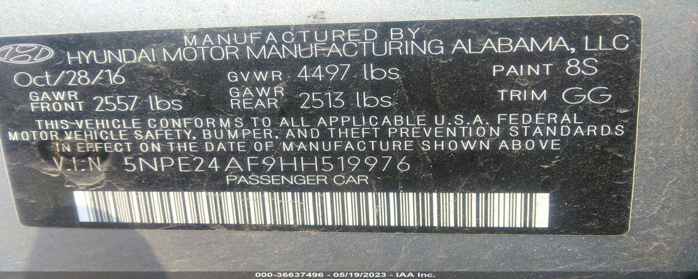 5NPE24AF9HH519976 2017 HYUNDAI SONATA photo no. 9