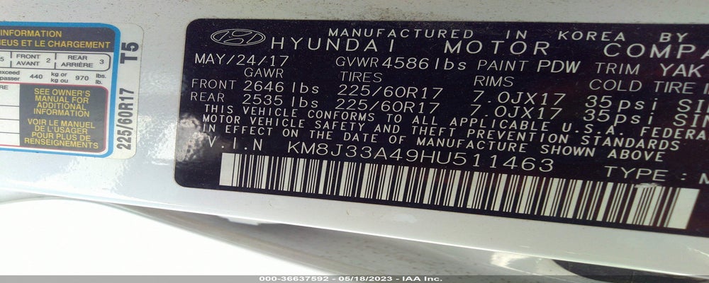 KM8J33A49HU511463 2017 HYUNDAI TUCSON photo no. 9