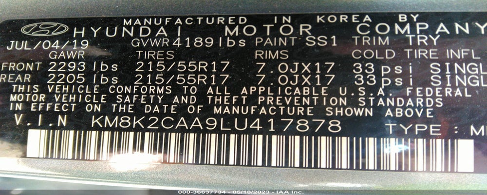 KM8K2CAA9LU417878 2020 HYUNDAI KONA photo no. 9