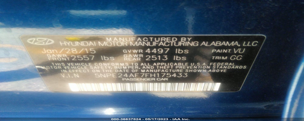 5NPE24AF7FH175433 2015 HYUNDAI SONATA photo no. 9