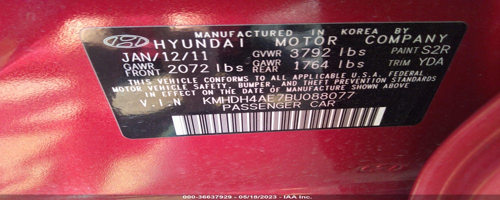 KMHDH4AE7BU088077 2011 HYUNDAI ELANTRA photo no. 9
