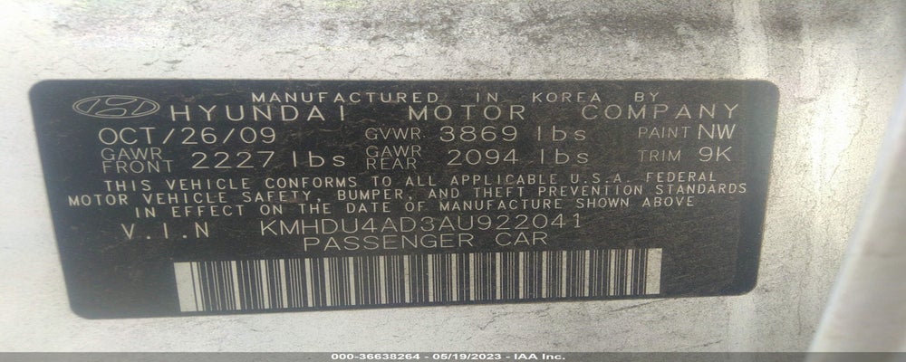 KMHDU4AD3AU922041 2010 HYUNDAI ELANTRA photo no. 9