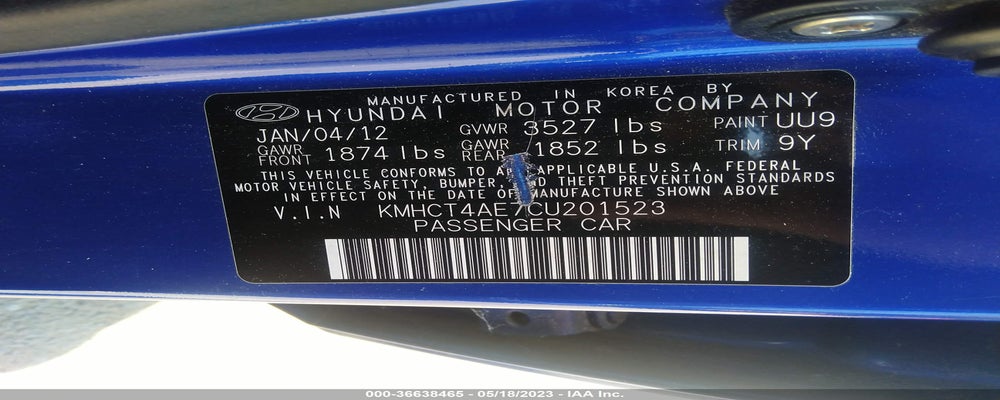 KMHCT4AE7CU201523 2012 HYUNDAI ACCENT photo no. 9