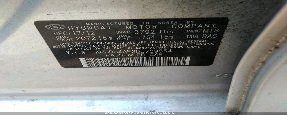 KMHDH4AE3DU739854 2013 HYUNDAI ELANTRA photo no. 9