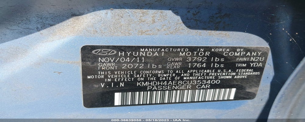 KMHDH4AE8CU353400 2012 HYUNDAI ELANTRA photo no. 9