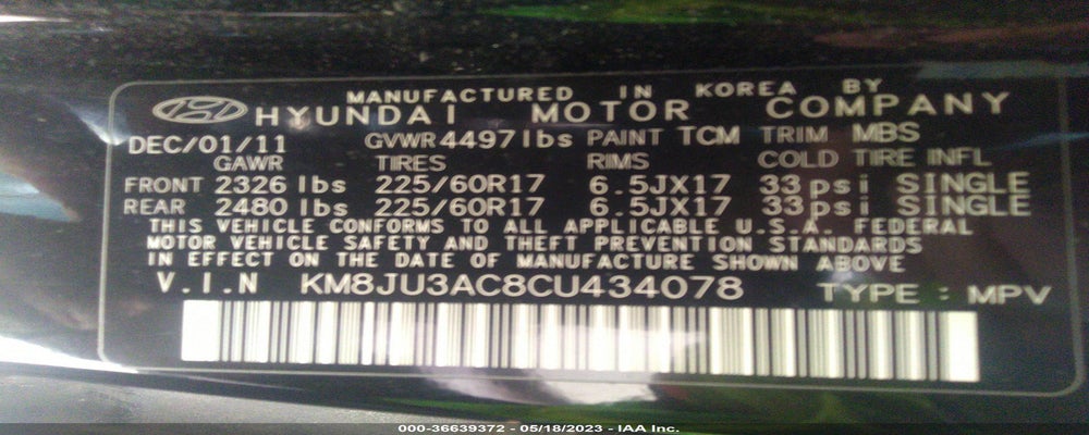KM8JU3AC8CU434078 2012 HYUNDAI TUCSON photo no. 9