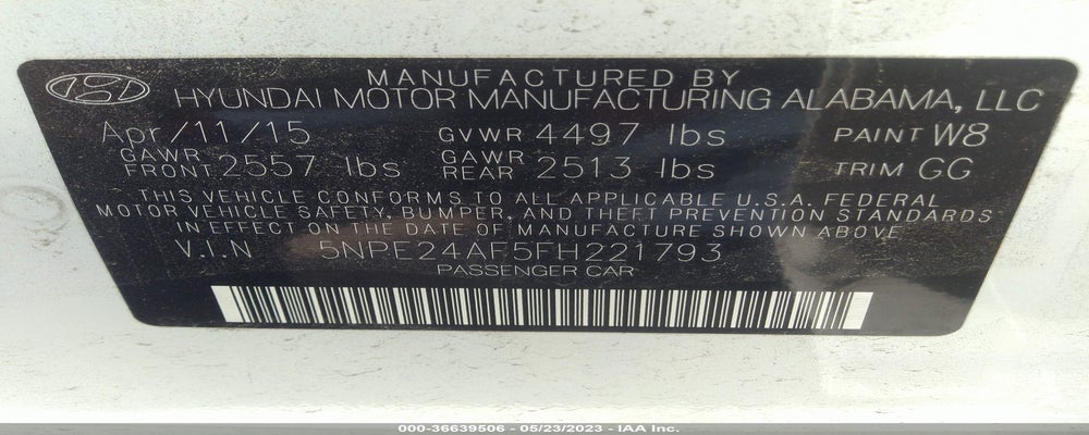 5NPE24AF5FH221793 2015 HYUNDAI SONATA photo no. 9