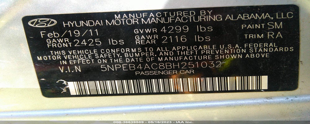 5NPEB4AC8BH251032 2011 HYUNDAI SONATA photo no. 9