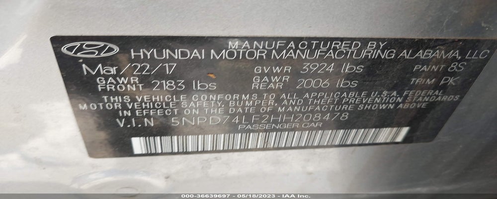5NPD74LF2HH208478 2017 HYUNDAI ELANTRA photo no. 9