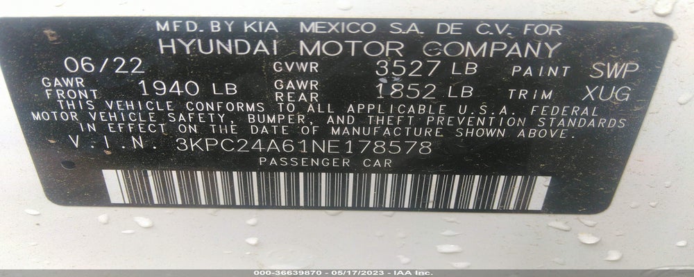 3KPC24A61NE178578 2022 HYUNDAI ACCENT photo no. 9