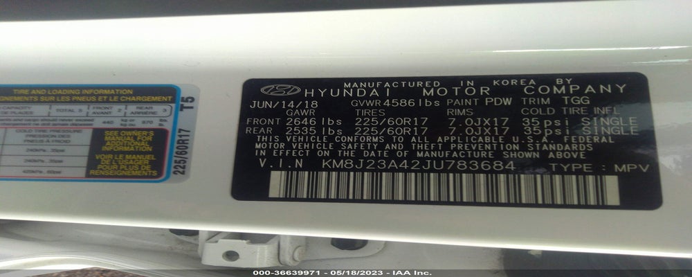 KM8J23A42JU783684 2018 HYUNDAI TUCSON photo no. 9