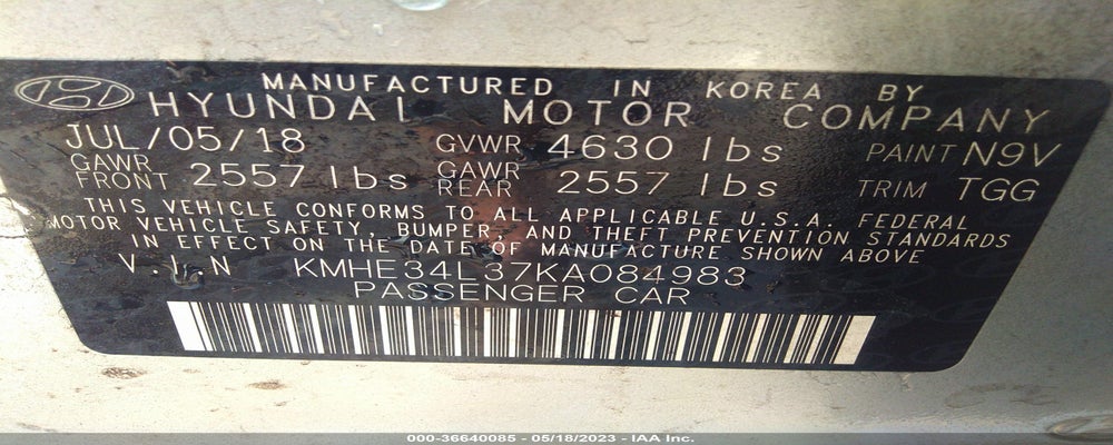 KMHE34L37KA084983 2019 HYUNDAI SONATA HYBRID photo no. 9