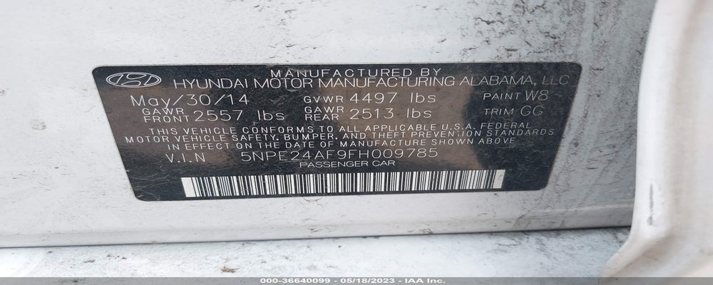5NPE24AF9FH009785 2015 HYUNDAI SONATA photo no. 9