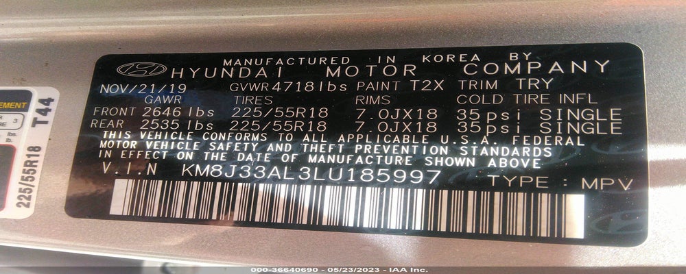 KM8J33AL3LU185997 2020 HYUNDAI TUCSON photo no. 9