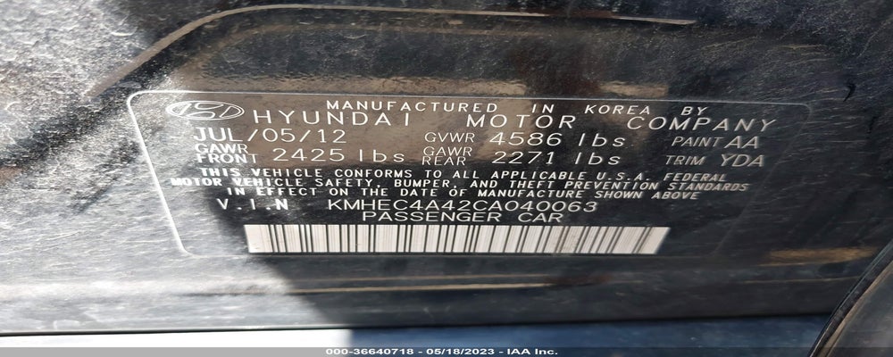 KMHEC4A42CA040063 2012 HYUNDAI SONATA photo no. 9