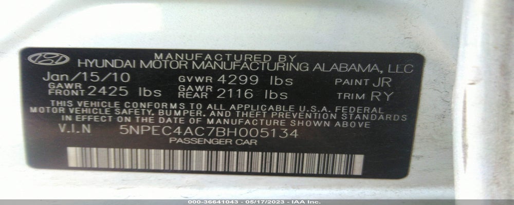 5NPEC4AC7BH005134 2011 HYUNDAI SONATA photo no. 9