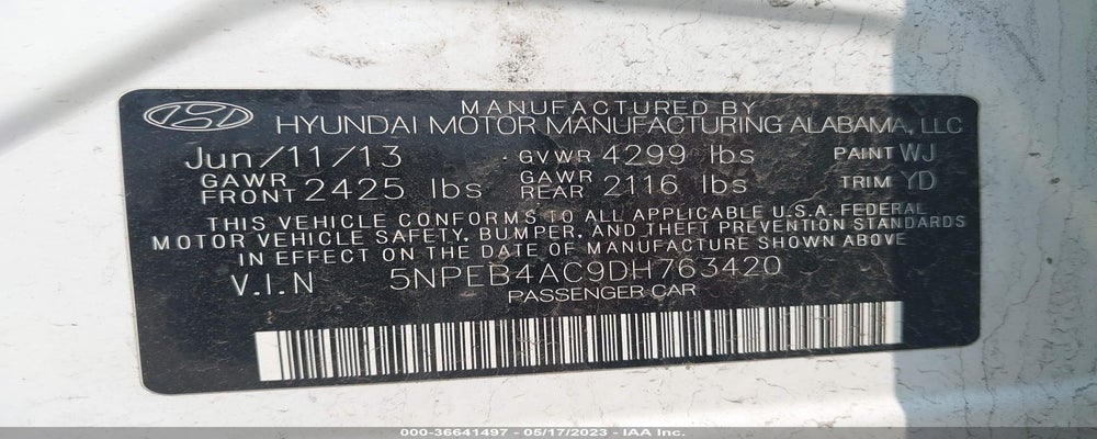 5NPEB4AC9DH763420 2013 HYUNDAI SONATA photo no. 9