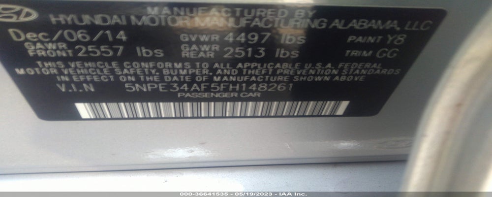 5NPE34AF5FH148261 2015 HYUNDAI SONATA photo no. 9