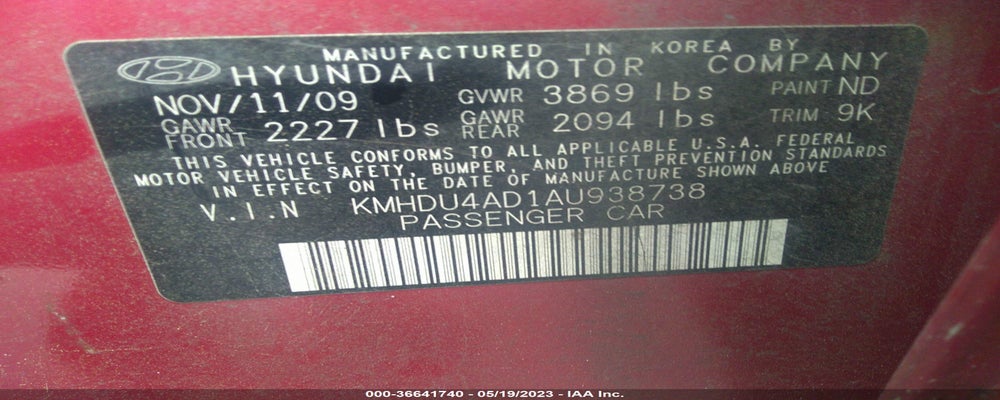 KMHDU4AD1AU938738 2010 HYUNDAI ELANTRA photo no. 9