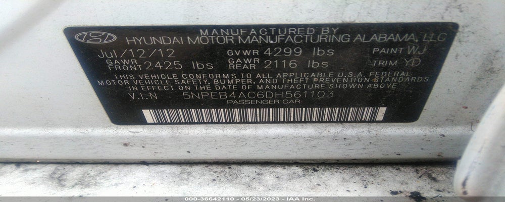 5NPEB4AC6DH561103 2013 HYUNDAI SONATA photo no. 9