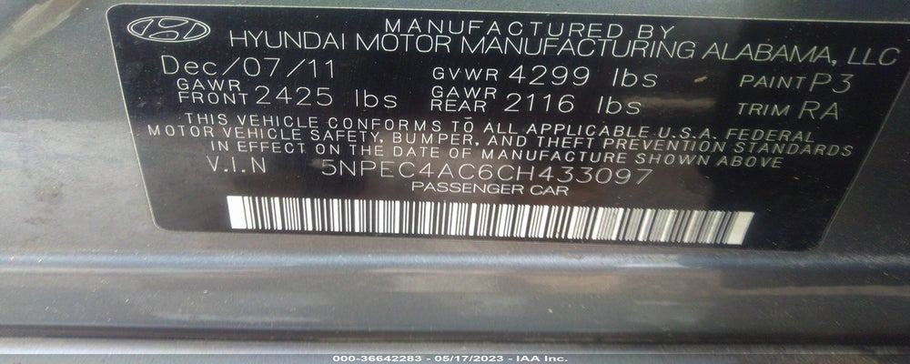 5NPEC4AC6CH433097 2012 HYUNDAI SONATA photo no. 9