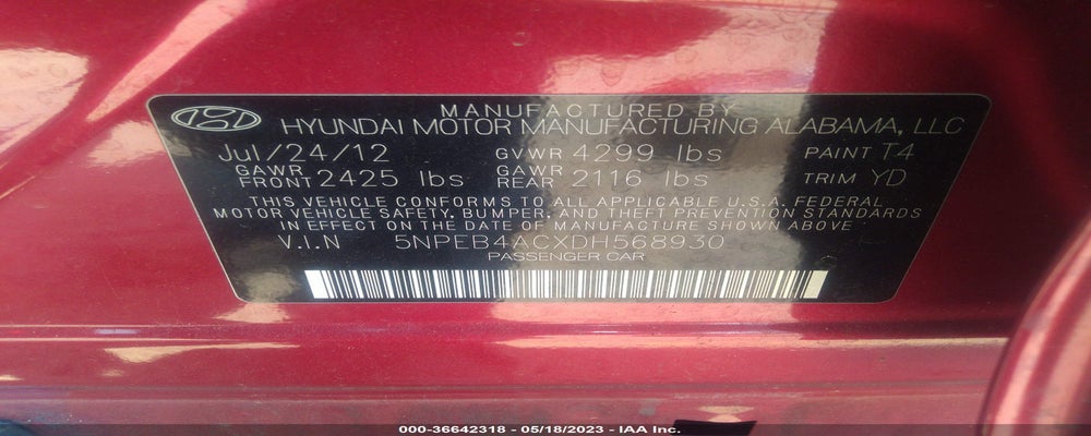 5NPEB4ACXDH568930 2013 HYUNDAI SONATA photo no. 9