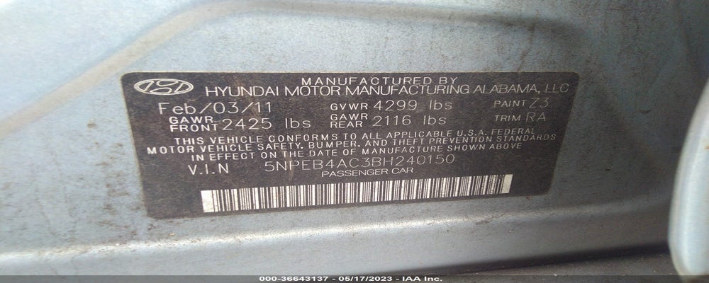 5NPEB4AC3BH240150 2011 HYUNDAI SONATA photo no. 9
