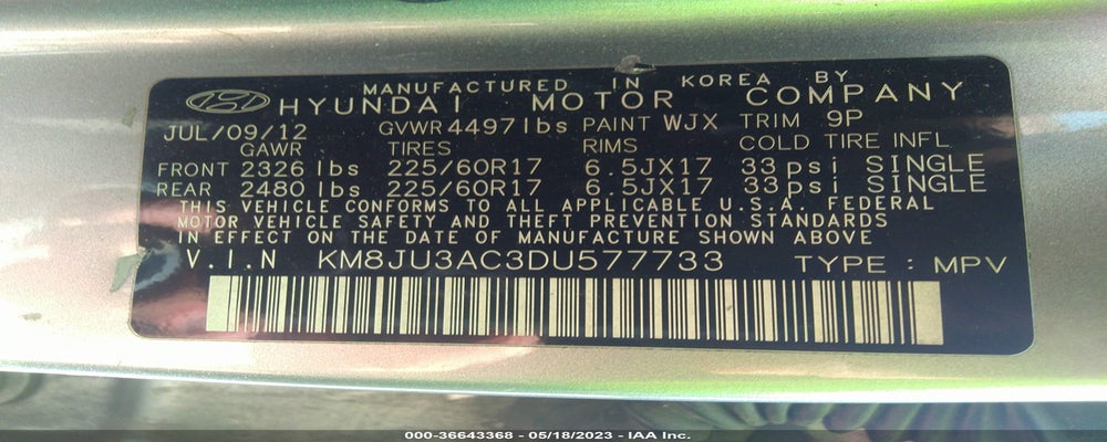 KM8JU3AC3DU577733 2013 HYUNDAI TUCSON photo no. 9