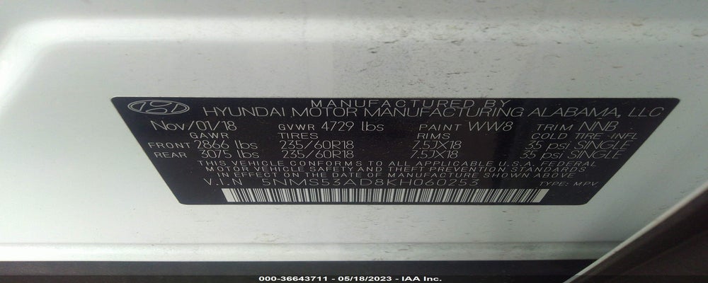 5NMS53AD8KH060253 2019 HYUNDAI SANTA FE photo no. 9