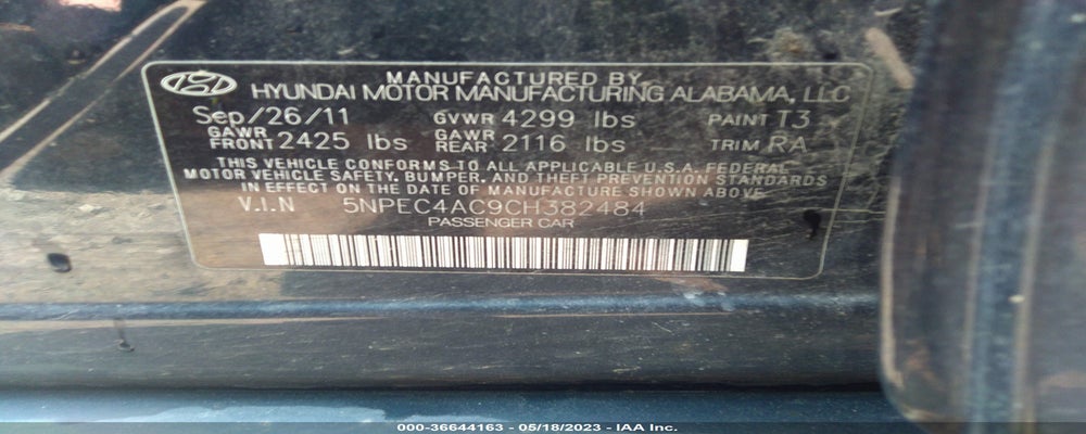 5NPEC4AC9CH382484 2012 HYUNDAI SONATA photo no. 9