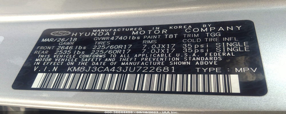 KM8J3CA43JU722681 2018 HYUNDAI TUCSON photo no. 9
