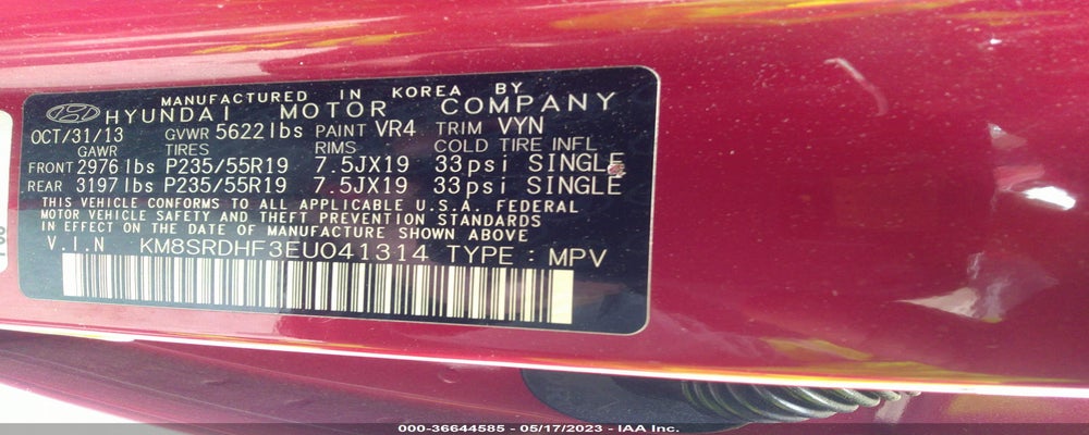 KM8SRDHF3EU041314 2014 HYUNDAI SANTA FE photo no. 9