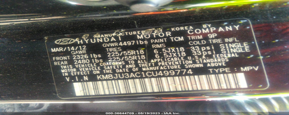 KM8JU3AC1CU499774 2012 HYUNDAI TUCSON photo no. 9