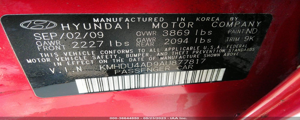 KMHDU4AD9AU877817 2010 HYUNDAI ELANTRA photo no. 9