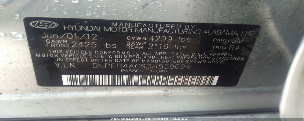 5NPEB4AC9DH539094 2013 HYUNDAI SONATA photo no. 9