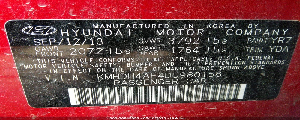 KMHDH4AE4DU980158 2013 HYUNDAI ELANTRA photo no. 9