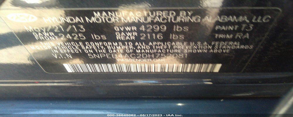 5NPEB4AC2DH752081 2013 HYUNDAI SONATA photo no. 9
