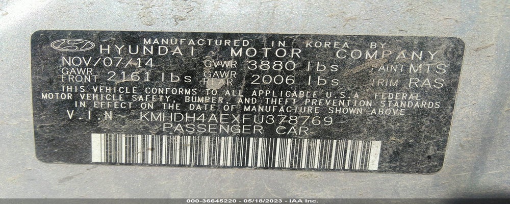KMHDH4AEXFU378769 2015 HYUNDAI ELANTRA photo no. 9