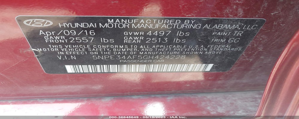 5NPE34AF5GH424228 2016 HYUNDAI SONATA photo no. 9