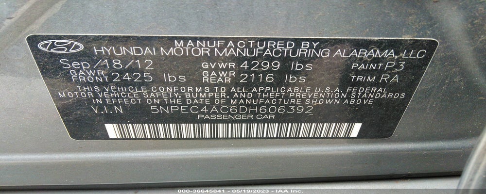 5NPEC4AC6DH606392 2013 HYUNDAI SONATA photo no. 9